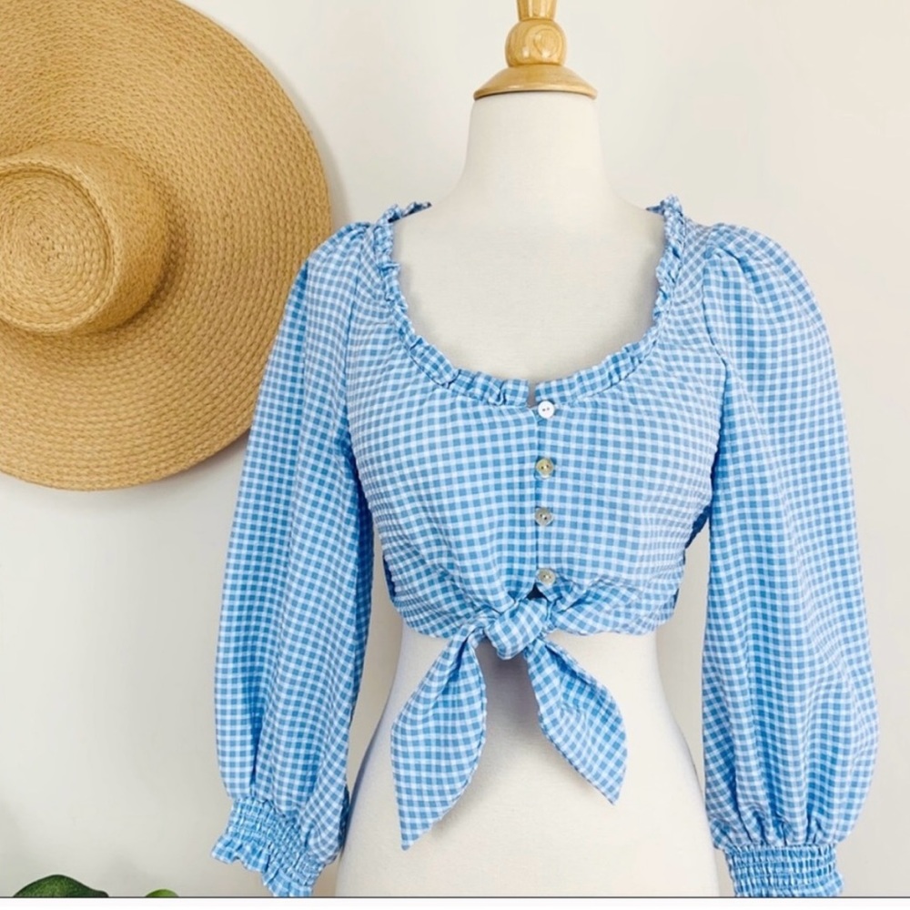 Zara White & Blue Crop Top